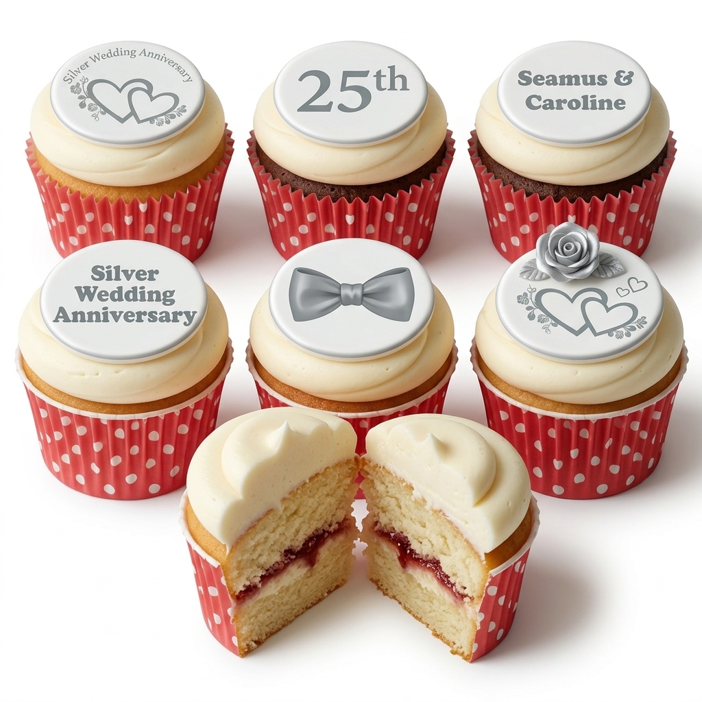 25th Wedding Anniversary Cupcakes with Personalised Toppers