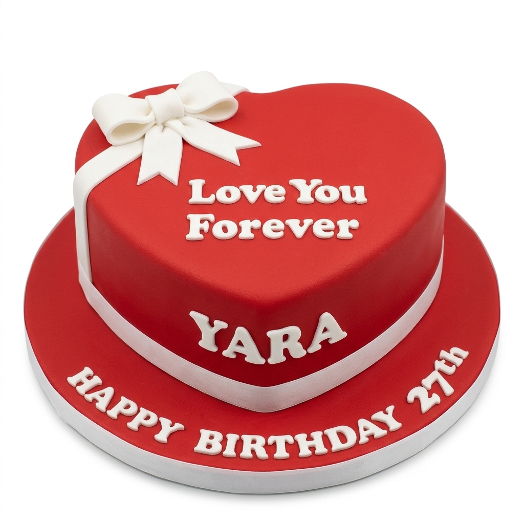 Red Heart Birthday Cake with White Bow