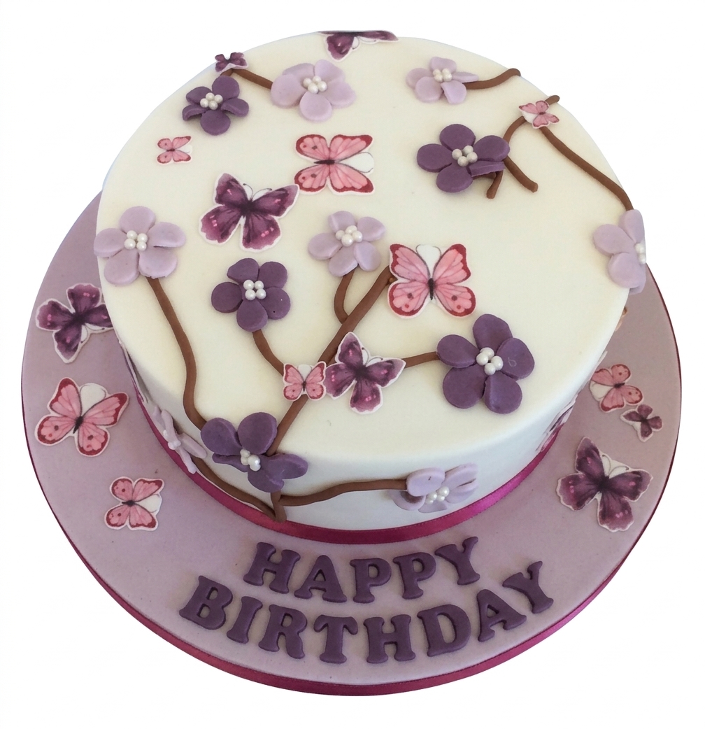 Butterfly Birthday Cake with Flowers