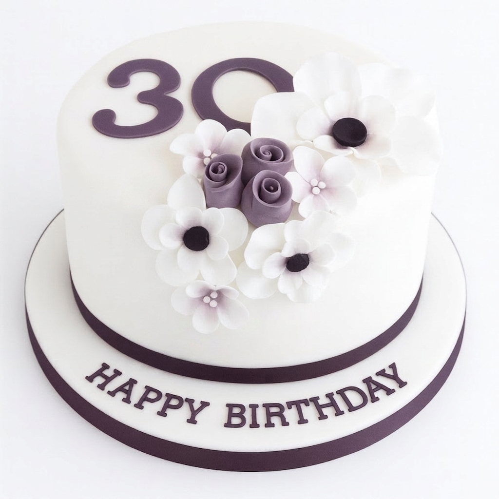 Elegant Floral Birthday Cake with Custom Age Topper