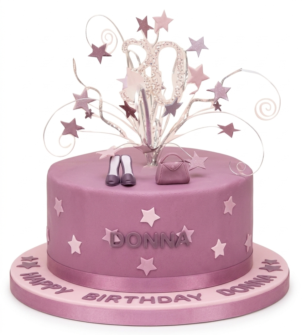 Glamour Ladies Birthday Cake with Custom Age Topper