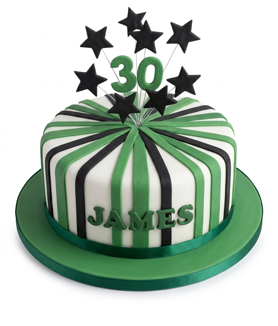 Green & Black Striped Star Birthday Cake for Him