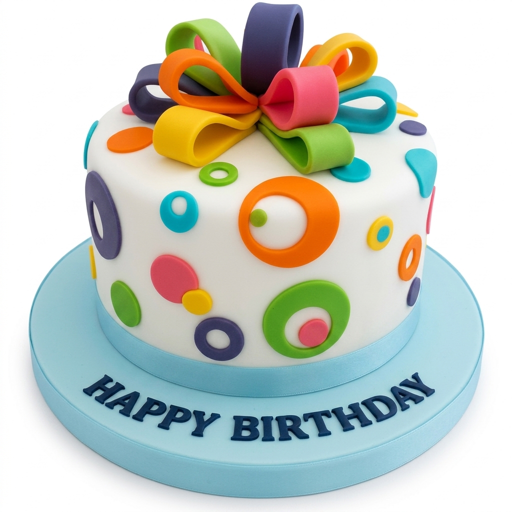 Colourful Polka Dot Birthday Cake with Gift Bow