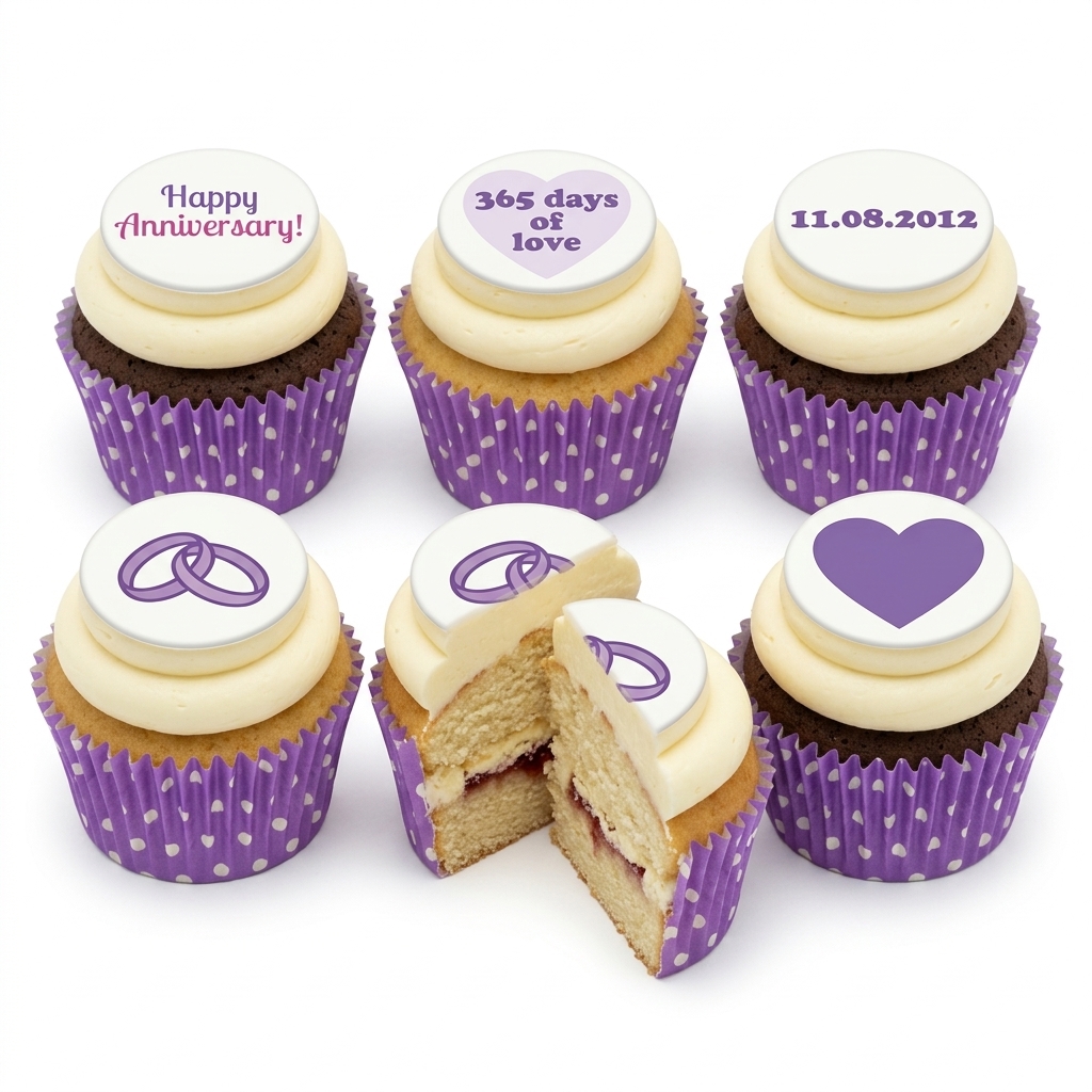 Romantic Anniversary Cupcakes with Rings and Hearts