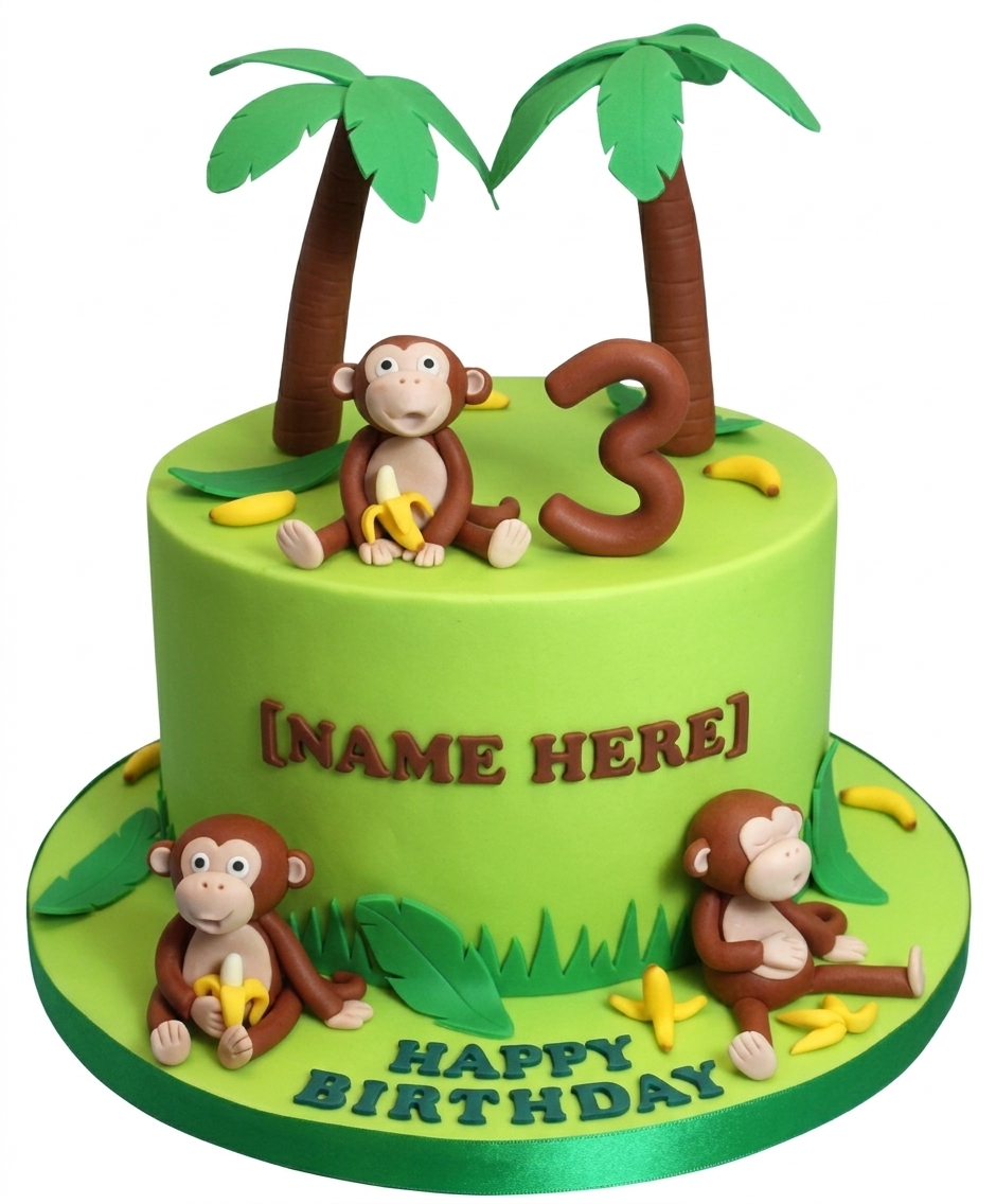 Monkey Jungle Theme Birthday Cake with Custom Age