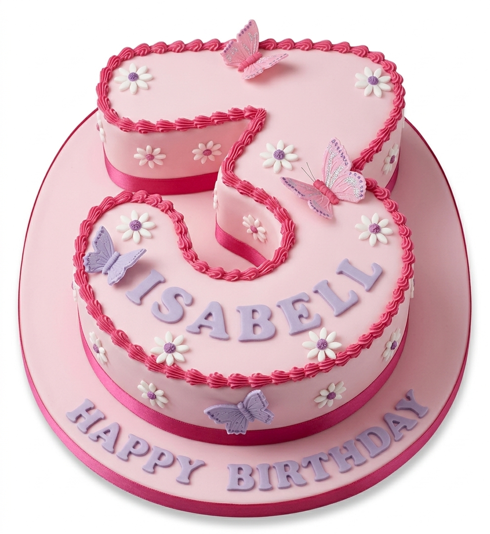 Kids Number Birthday Cake with Butterflies
