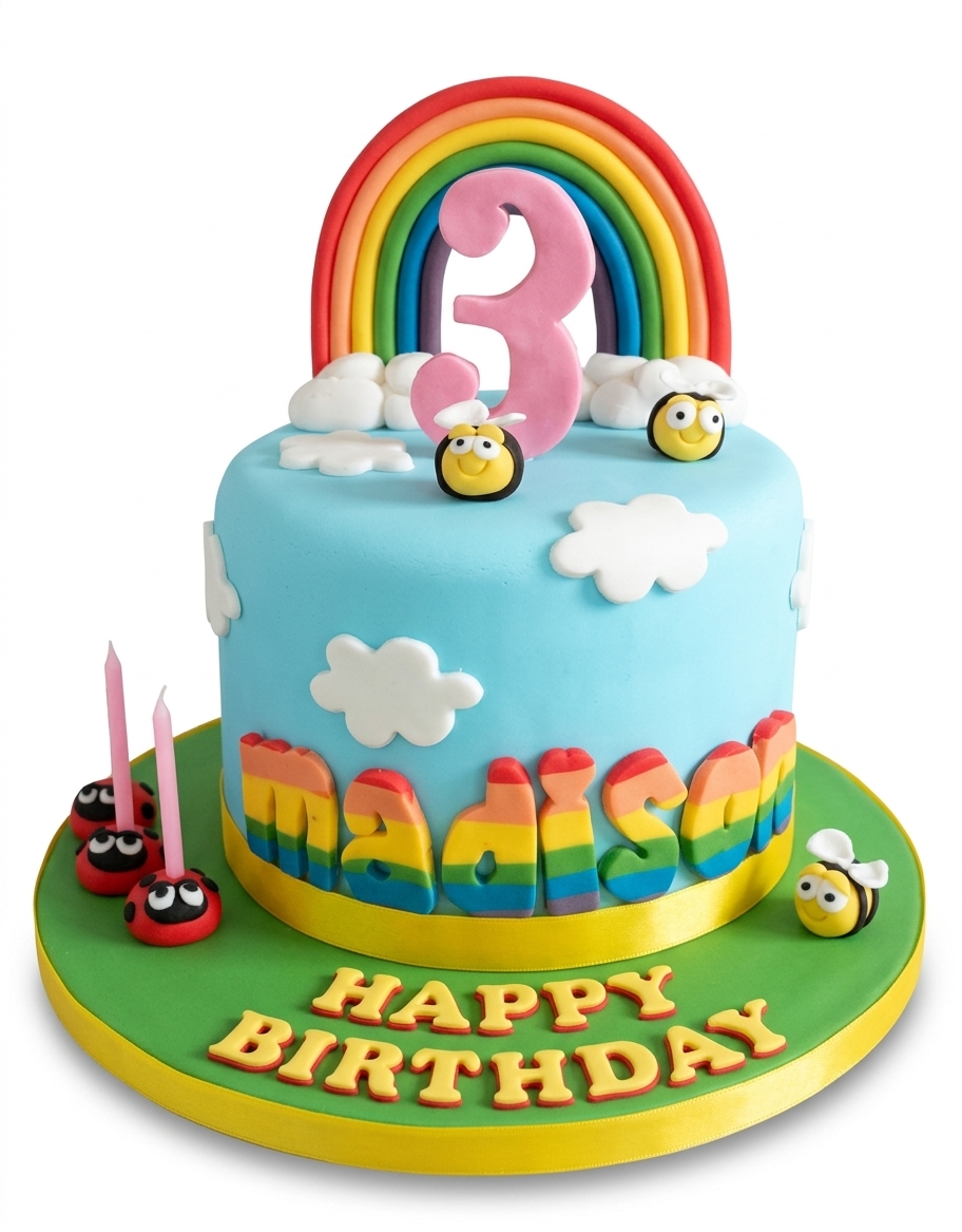 Rainbow & Bee Kids Birthday Cake
