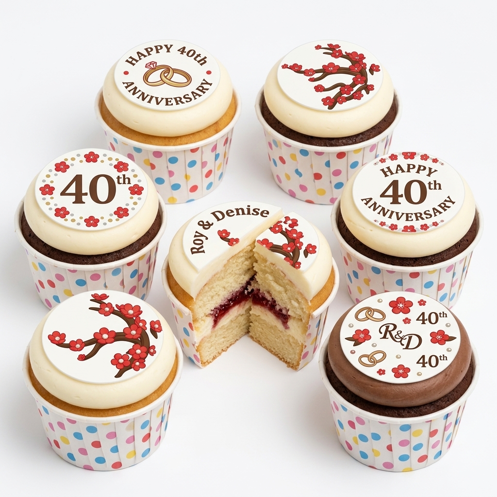 40th Anniversary Ruby Blossom Personalised Cupcakes