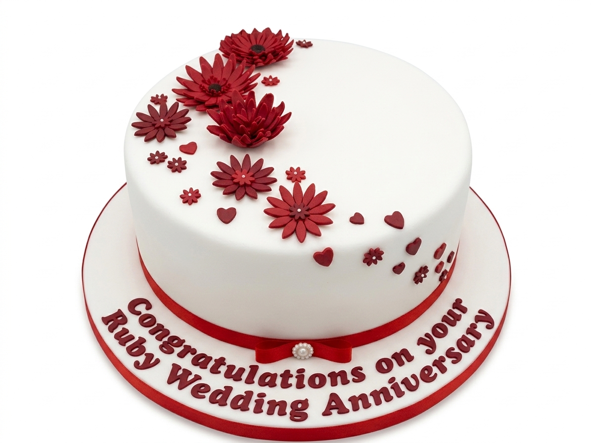 Ruby Wedding Anniversary Cake with Floral Design