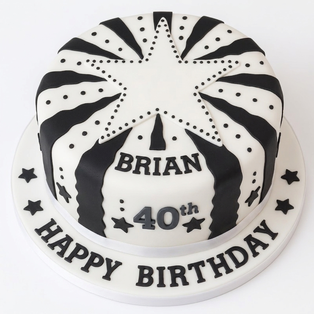 Black & White Starburst Adult Birthday Cake