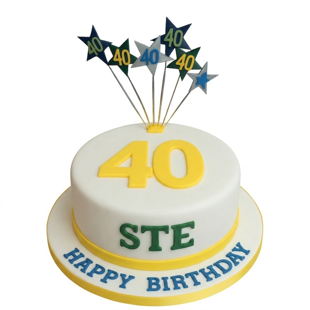 40th Birthday Cake with Star Toppers and Custom Name