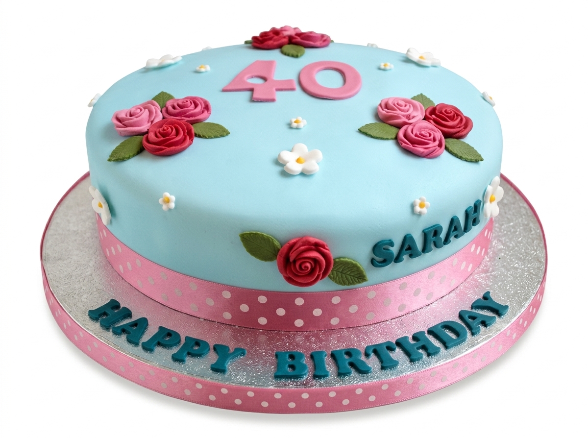 Floral Rose Birthday Cake for Her | Custom Age & Name