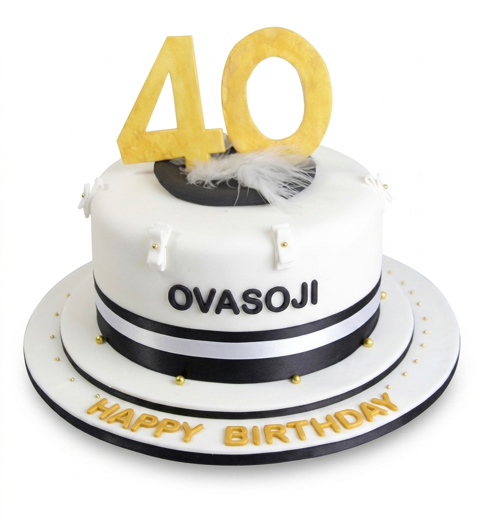 Elegant Black & White Custom Age Birthday Cake