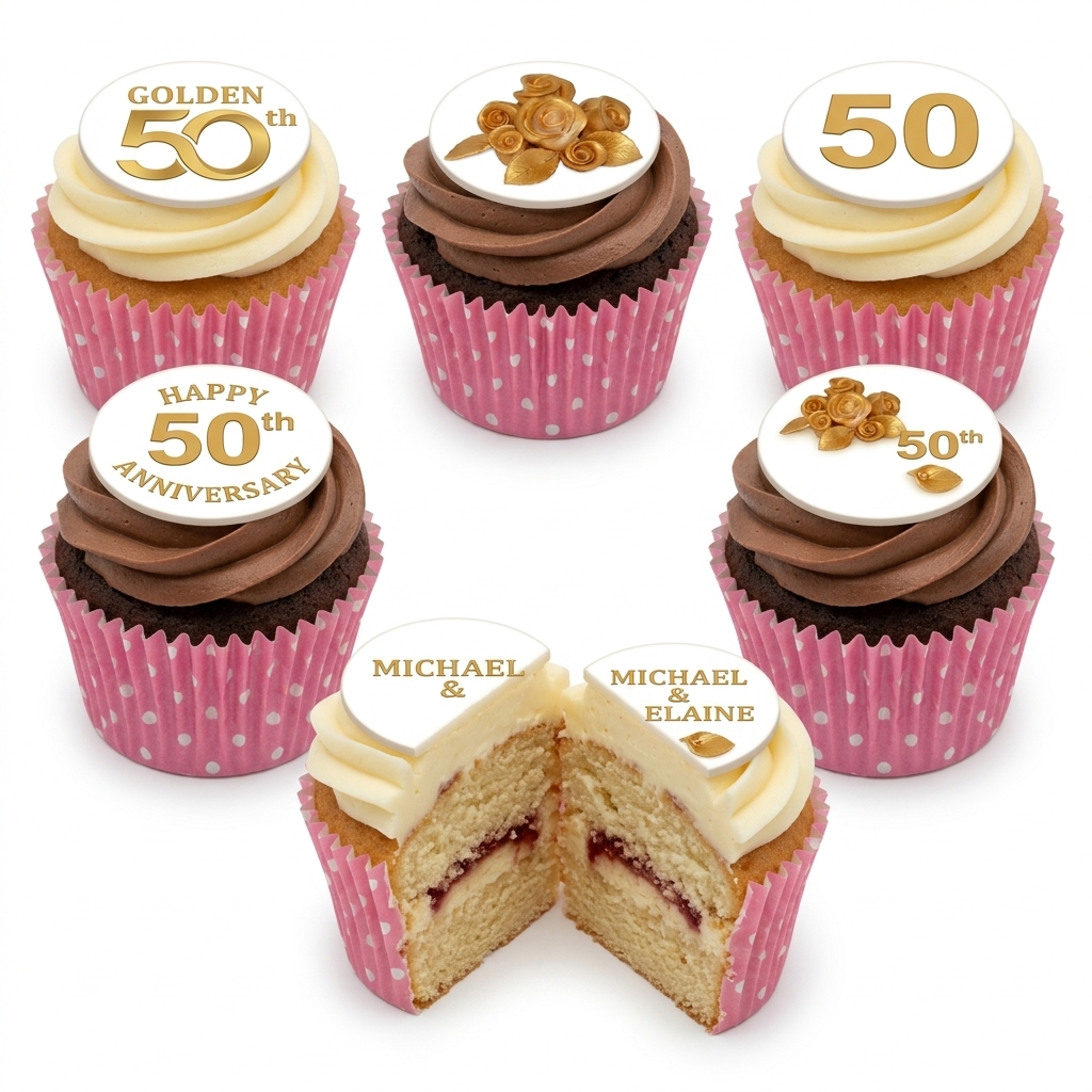 Golden 50th Anniversary Cupcakes