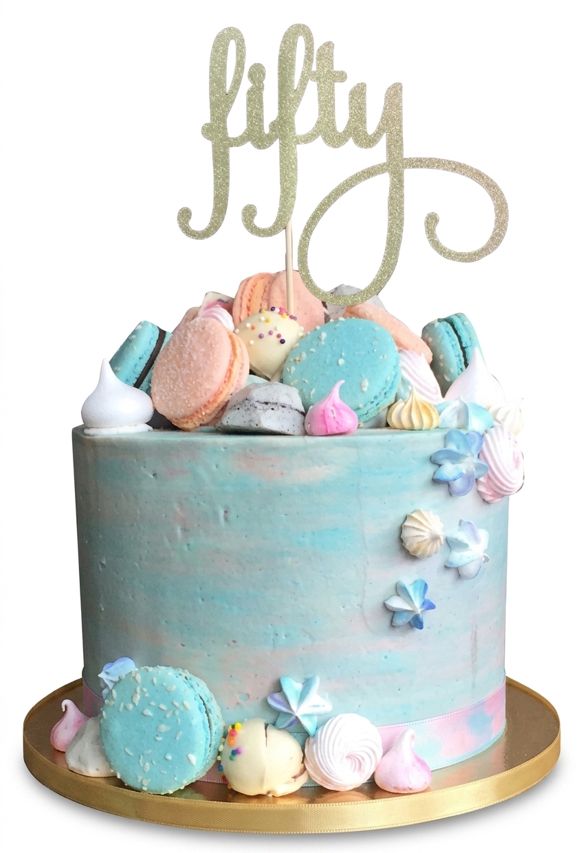 Pastel Macaron Ladies Birthday Cake with Custom Age Topper