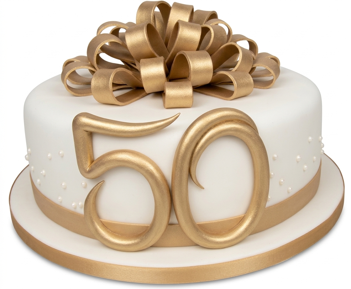 Elegant Gold Bow Adult Birthday Cake