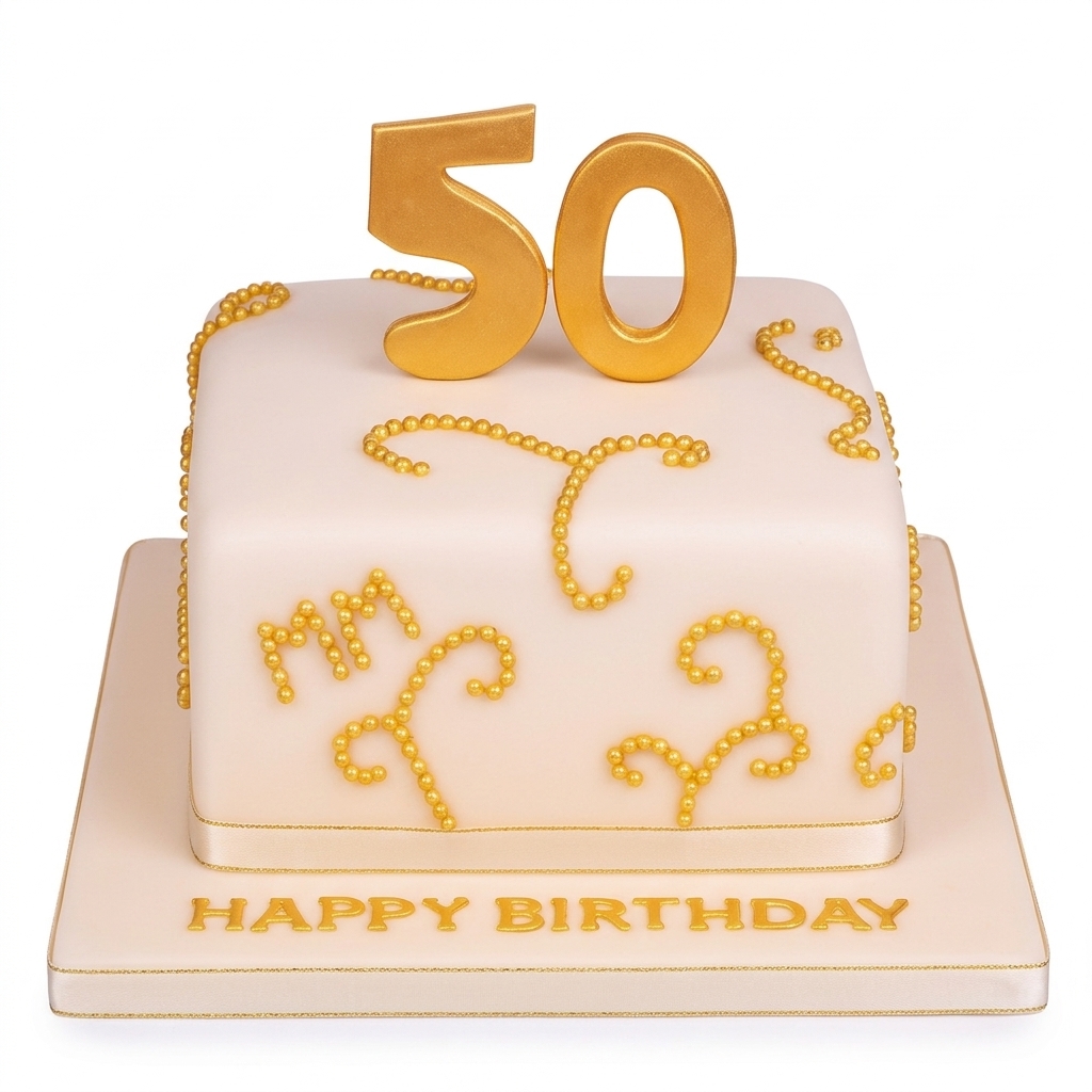 Elegant Gold Swirl Adult Birthday Cake with Custom Age Topper