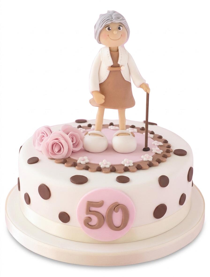 Senior Female Birthday Cake with Elegant Figurine & Roses