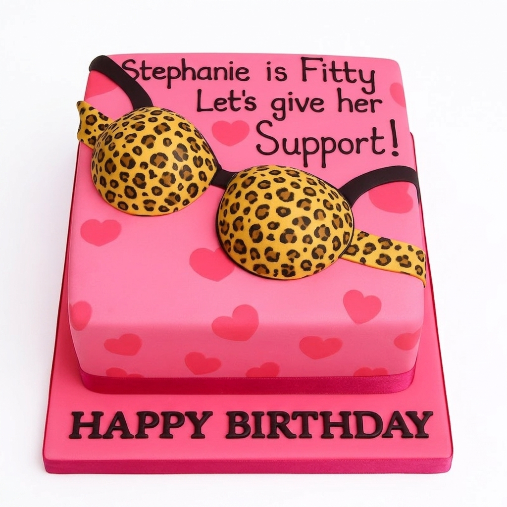 Leopard Print Bra 50th Birthday Cake for Her