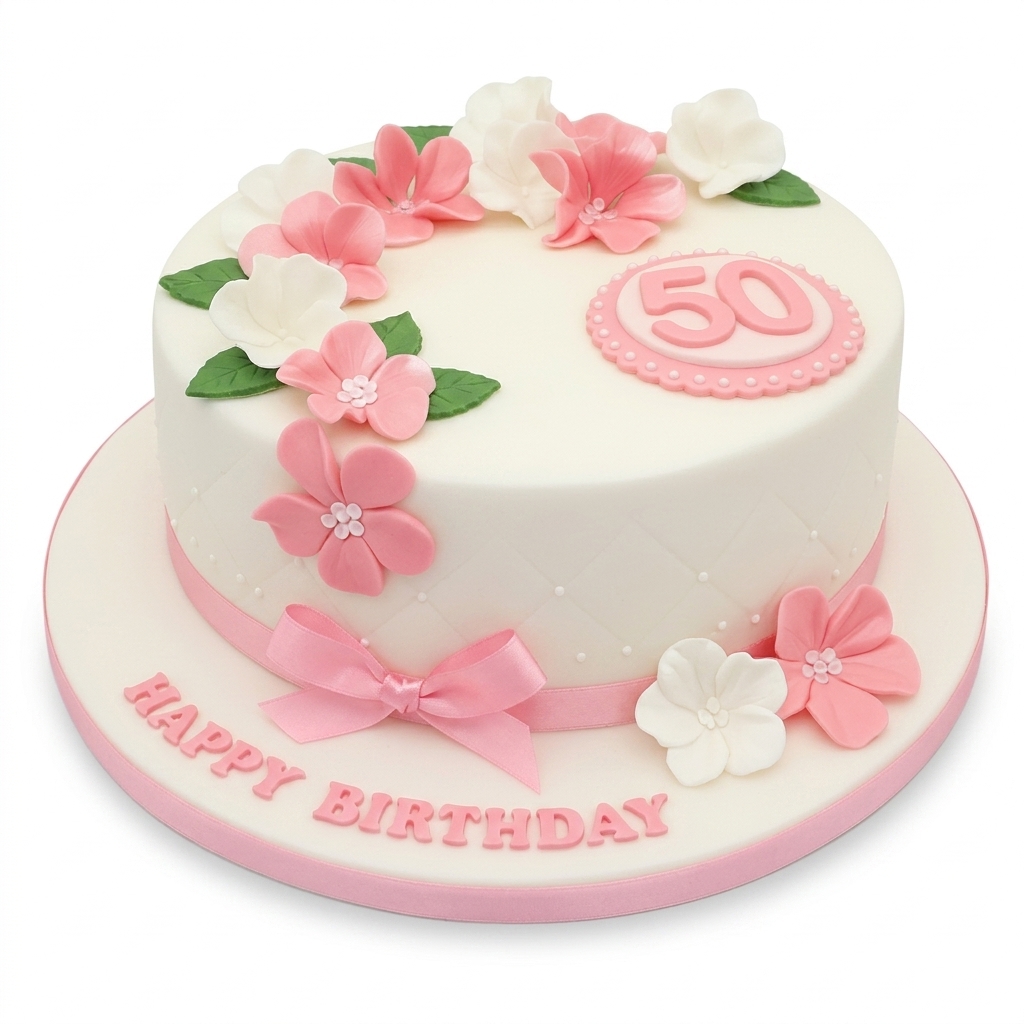 Elegant Floral Birthday Cake for Her with Custom Age