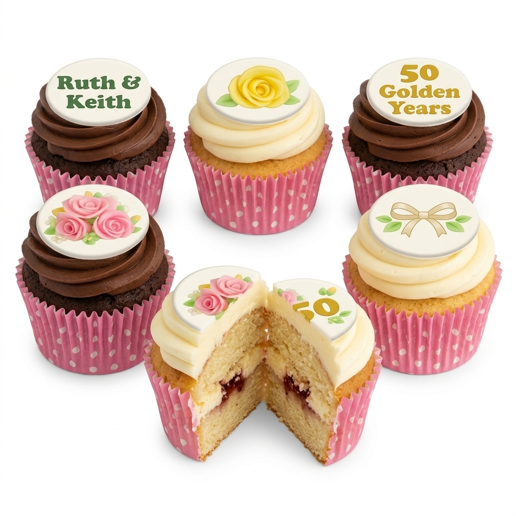 Anniversary Cupcakes with Floral & Custom Toppers