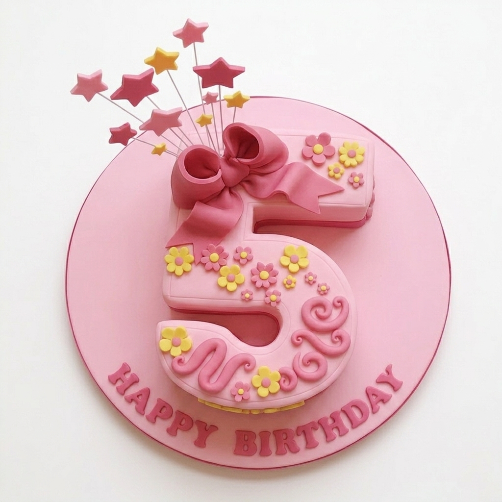 Pink Floral Number Birthday Cake for Girls