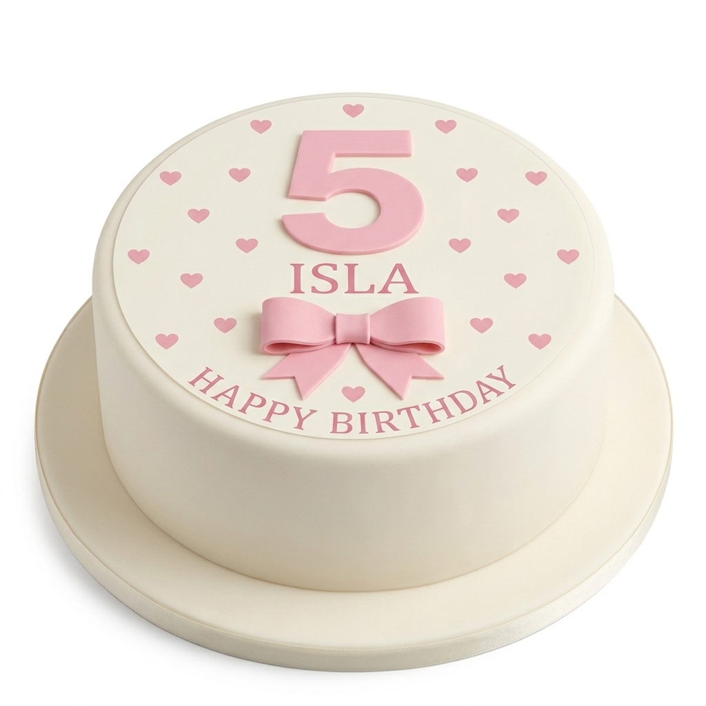 Pink Hearts & Bow Girls Birthday Cake
