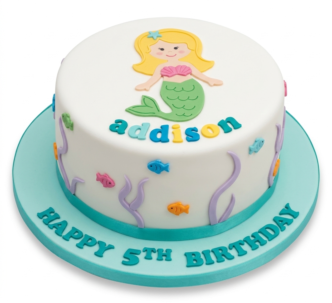 Mermaid Birthday Cake for Girls with Custom Name & Age