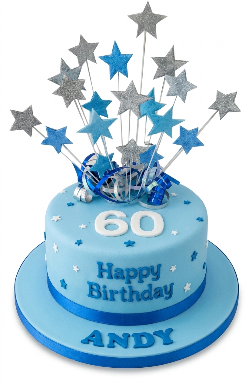 Blue Stars Birthday Cake with Custom Age