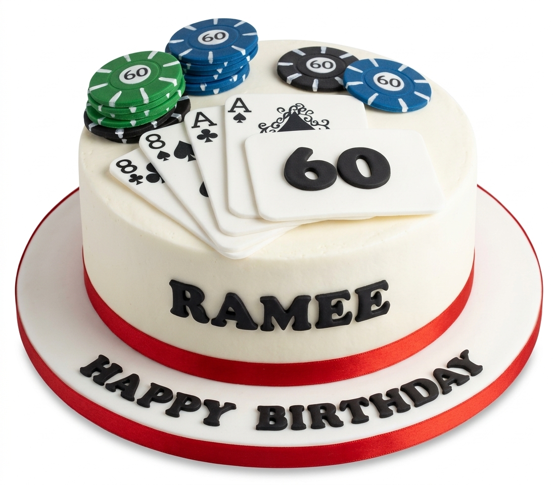 Casino Theme Birthday Cake with Poker Chips & Cards