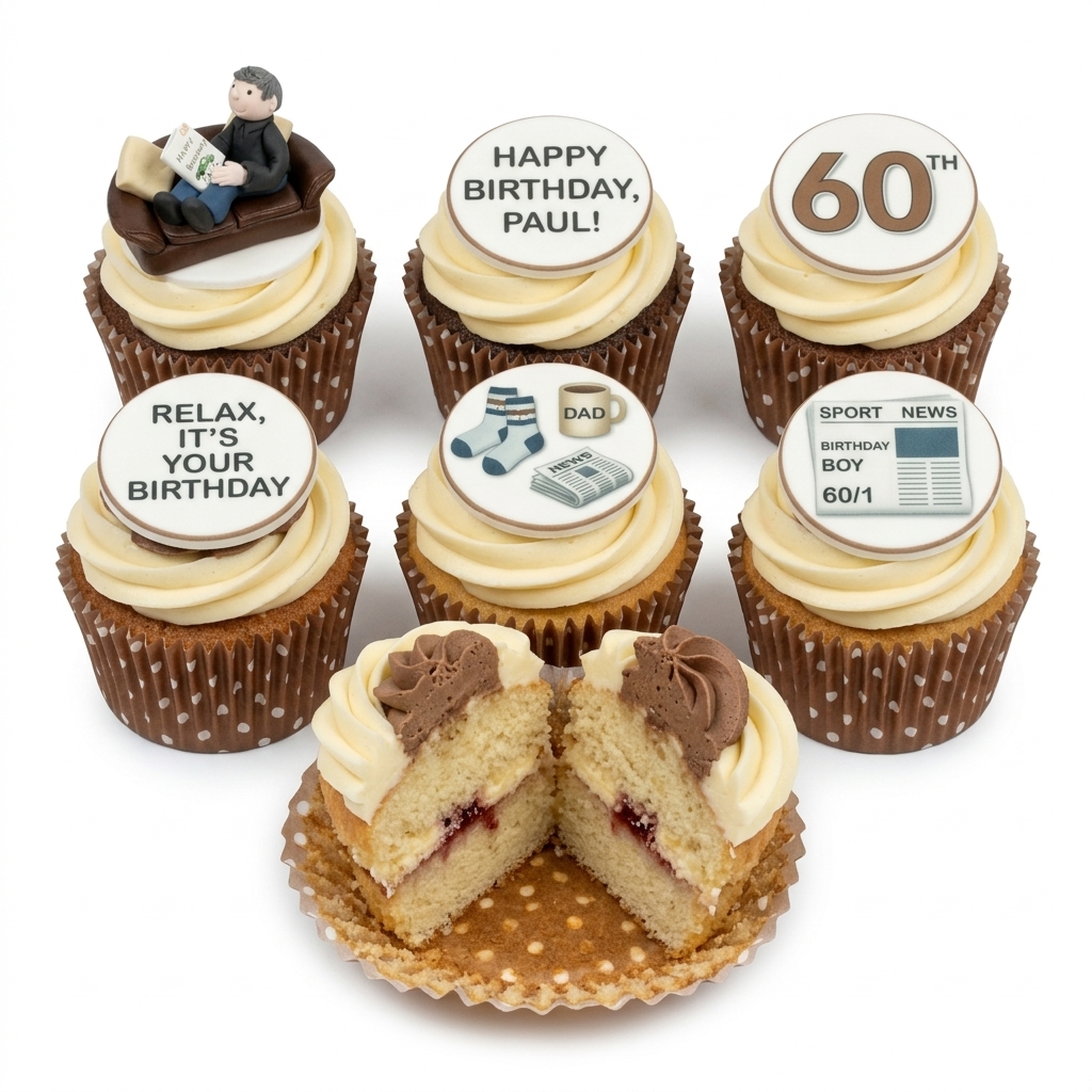 Men's Relaxing Birthday Cupcakes with Custom Age Toppers