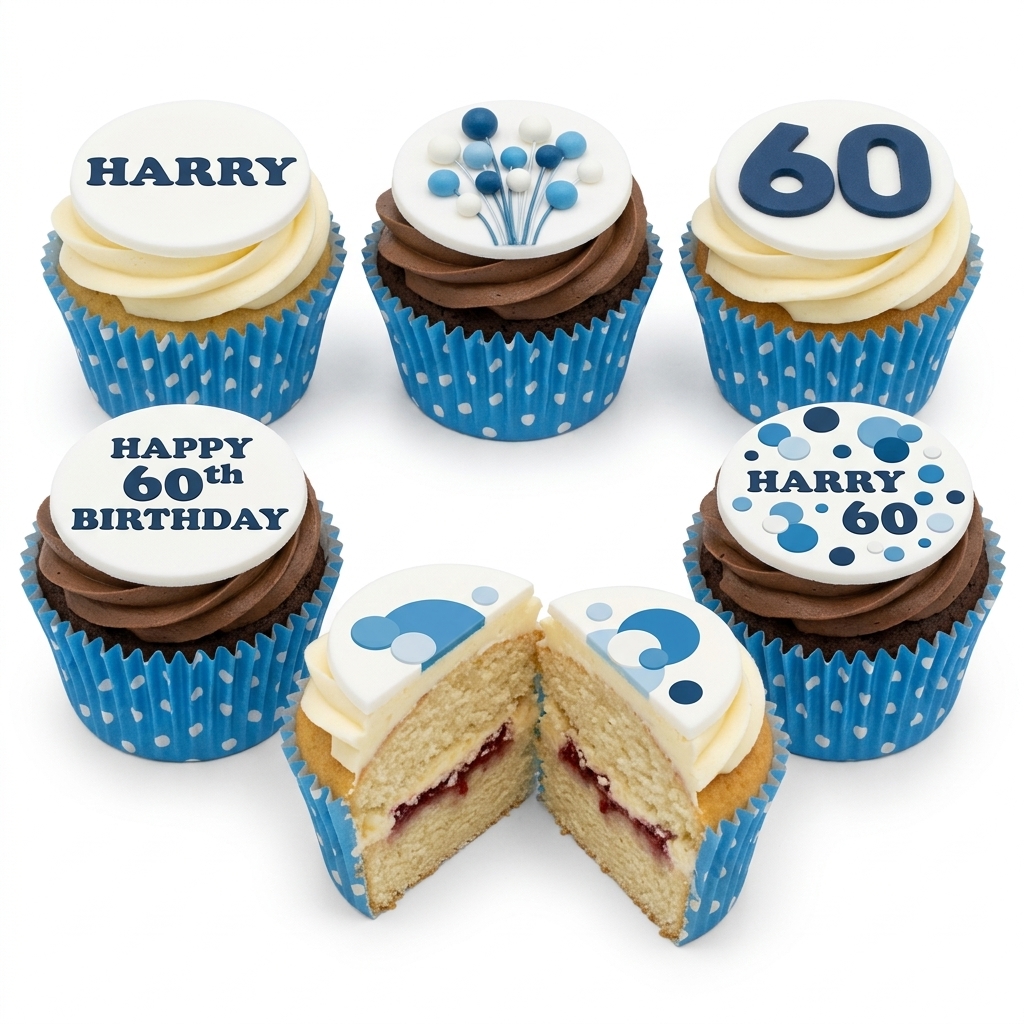 Blue Birthday Cupcakes for Men with Custom Age