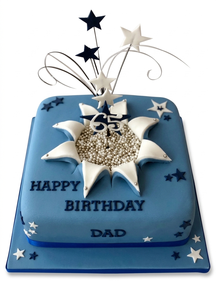 Blue Star Burst Birthday Cake for Men