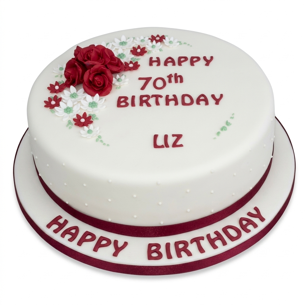 Elegant Red Rose Floral Birthday Cake