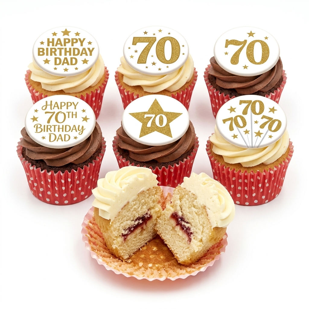 70th Birthday Celebration Cupcakes with Gold Stars
