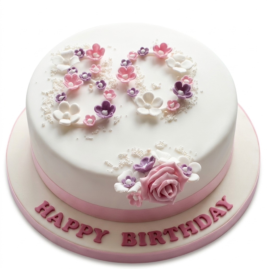Floral Birthday Cake for Her with Custom Age Topper