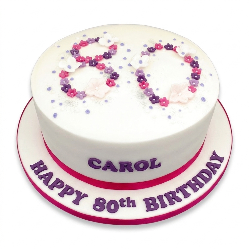 Elegant Floral 80th Birthday Cake for Her