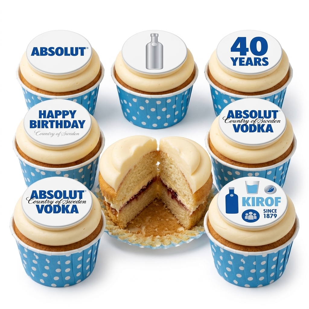 Absolut Vodka Theme Birthday Cupcakes with Custom Age Toppers