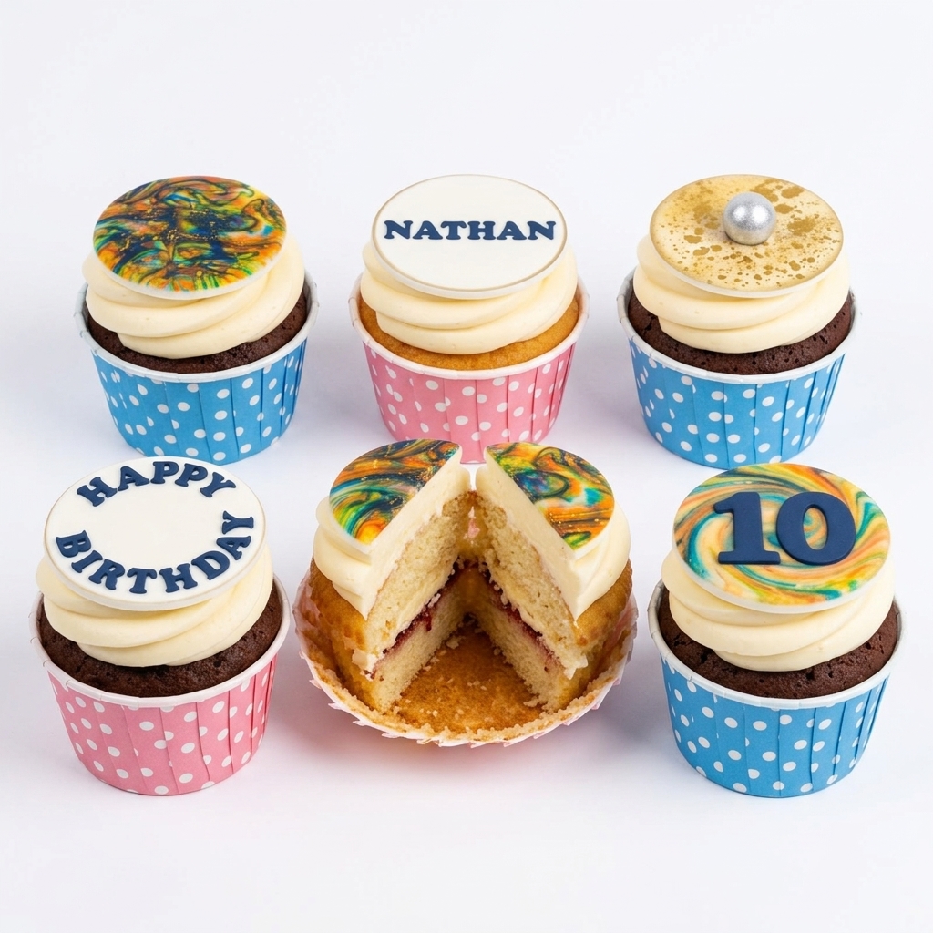 Personalised Birthday Cupcakes with Custom Toppers