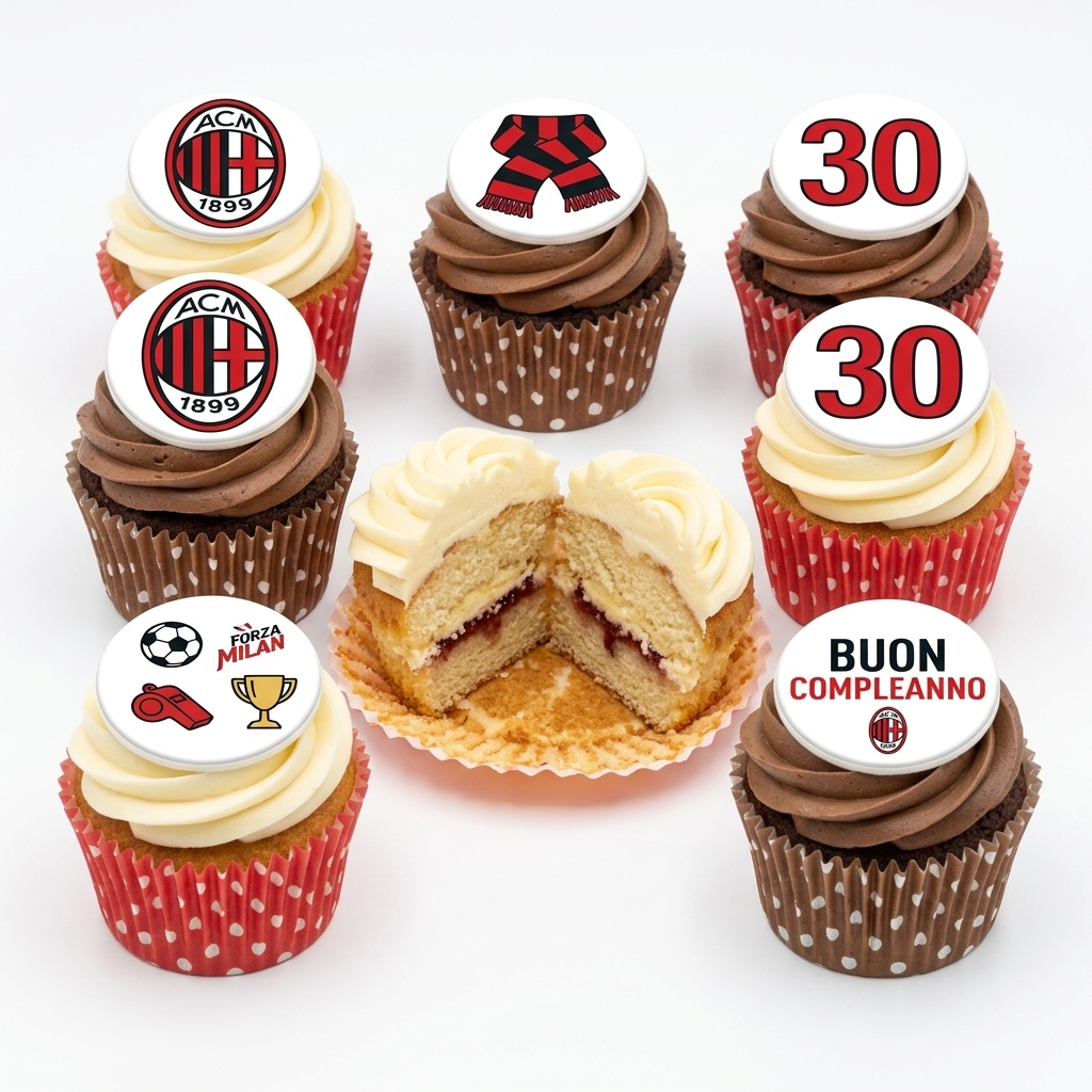 AC Milan Football Birthday Cupcakes with Custom Age Topper
