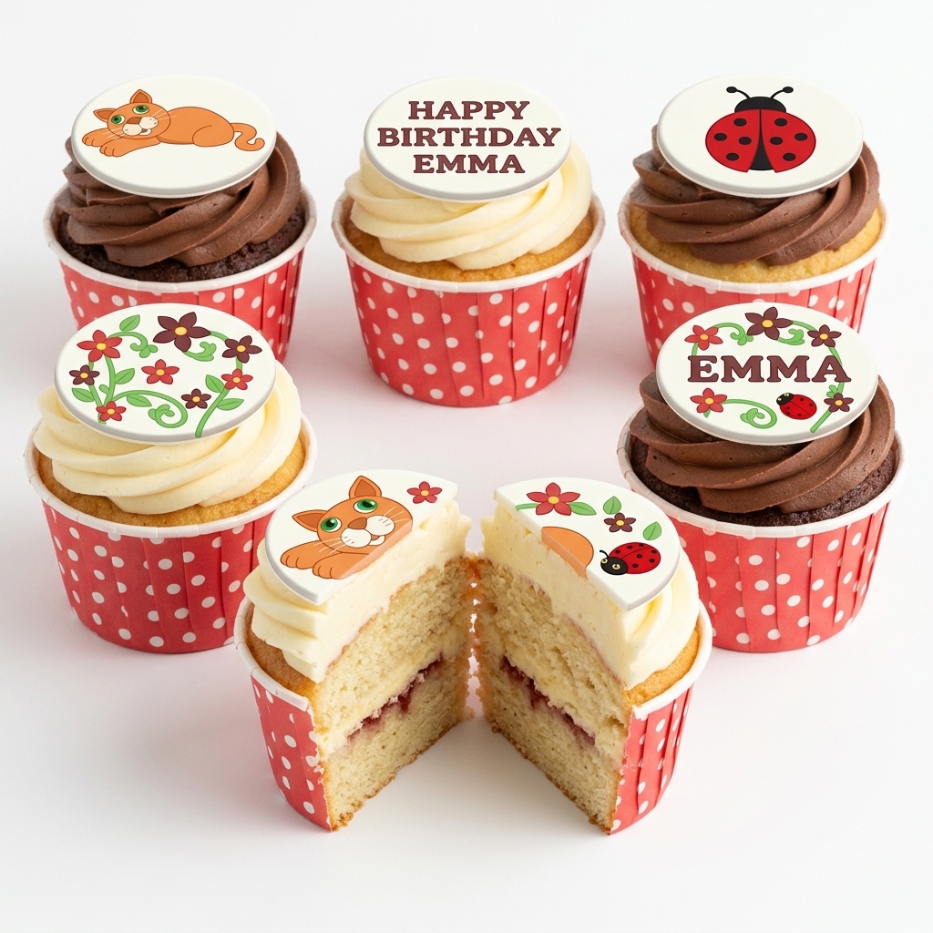 Cute Animal & Floral Birthday Cupcakes with Personalised Toppers