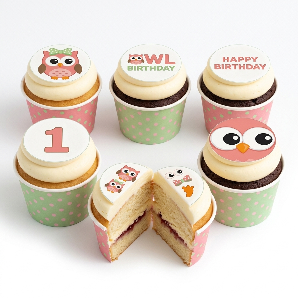 Cute Owl Birthday Cupcakes