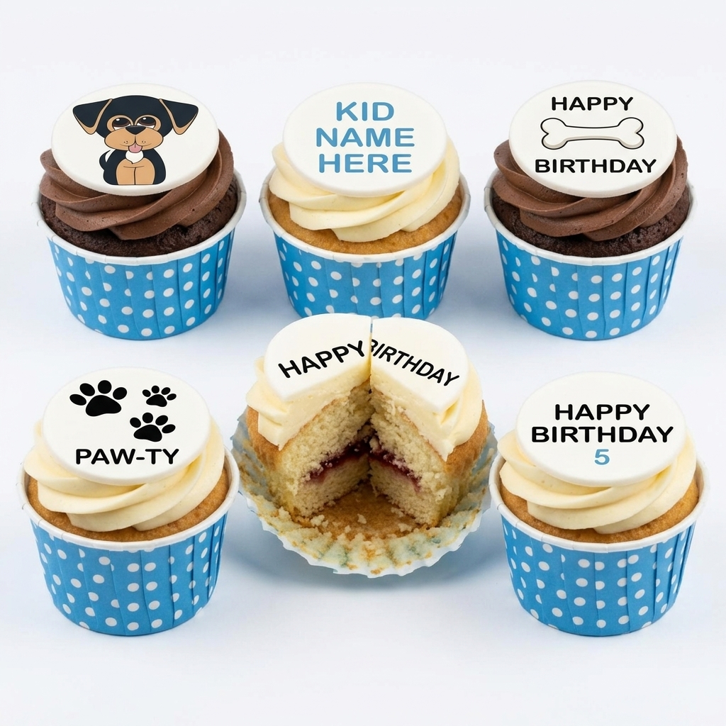 Dog Theme Kids Birthday Cupcakes with Custom Age & Name