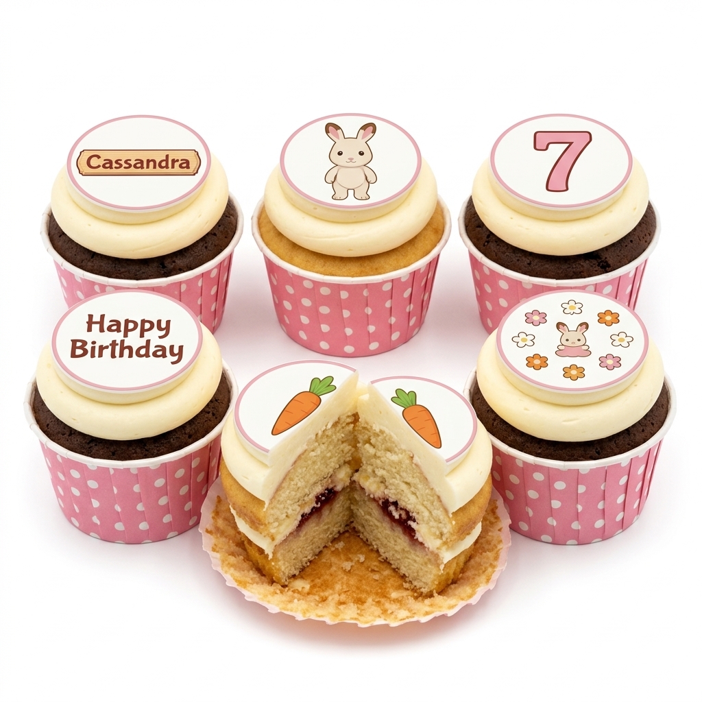 Cute Bunny & Carrot Birthday Cupcakes with Custom Age