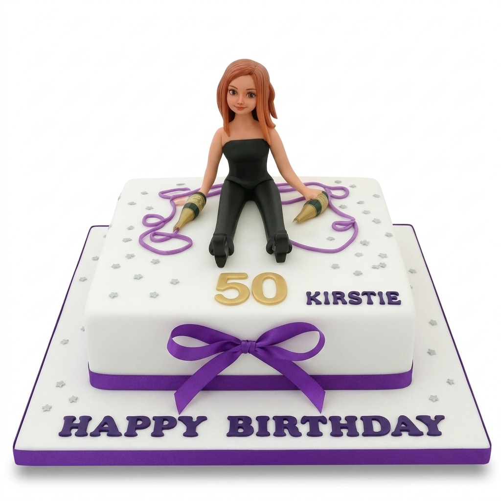 Elegant Birthday Cake for Her with Custom Figure Topper