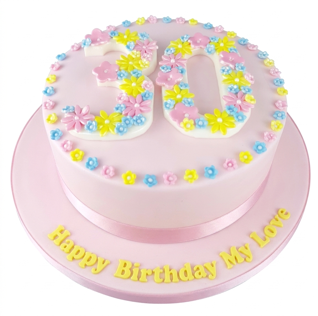 Floral Birthday Cake with Custom Age Topper