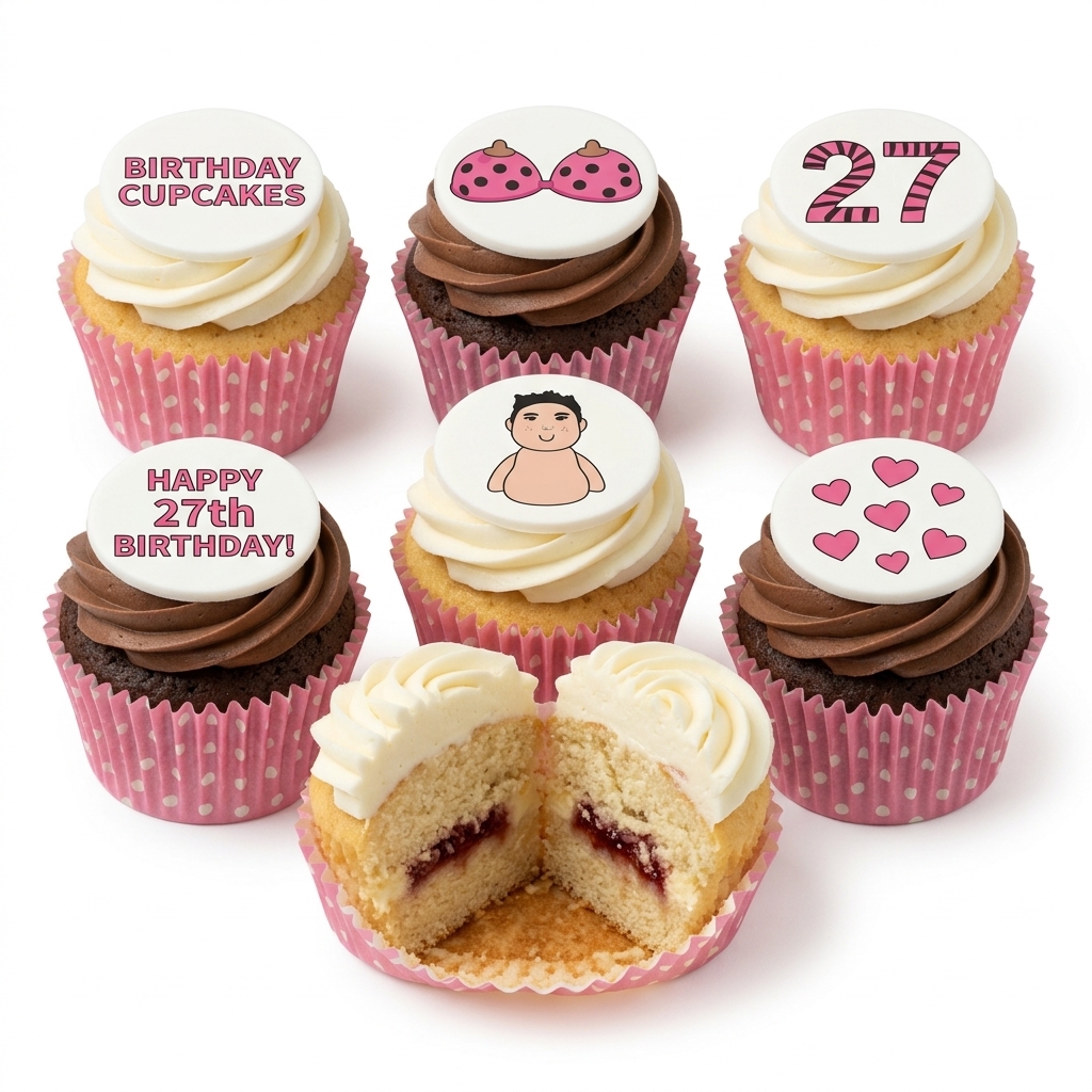 Funny Birthday Cupcakes with Custom Age Toppers