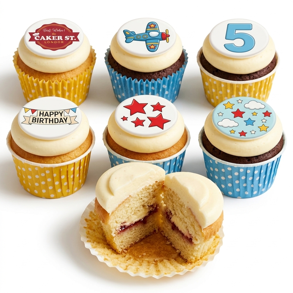 Kids Birthday Cupcakes with Custom Age & Sky Theme