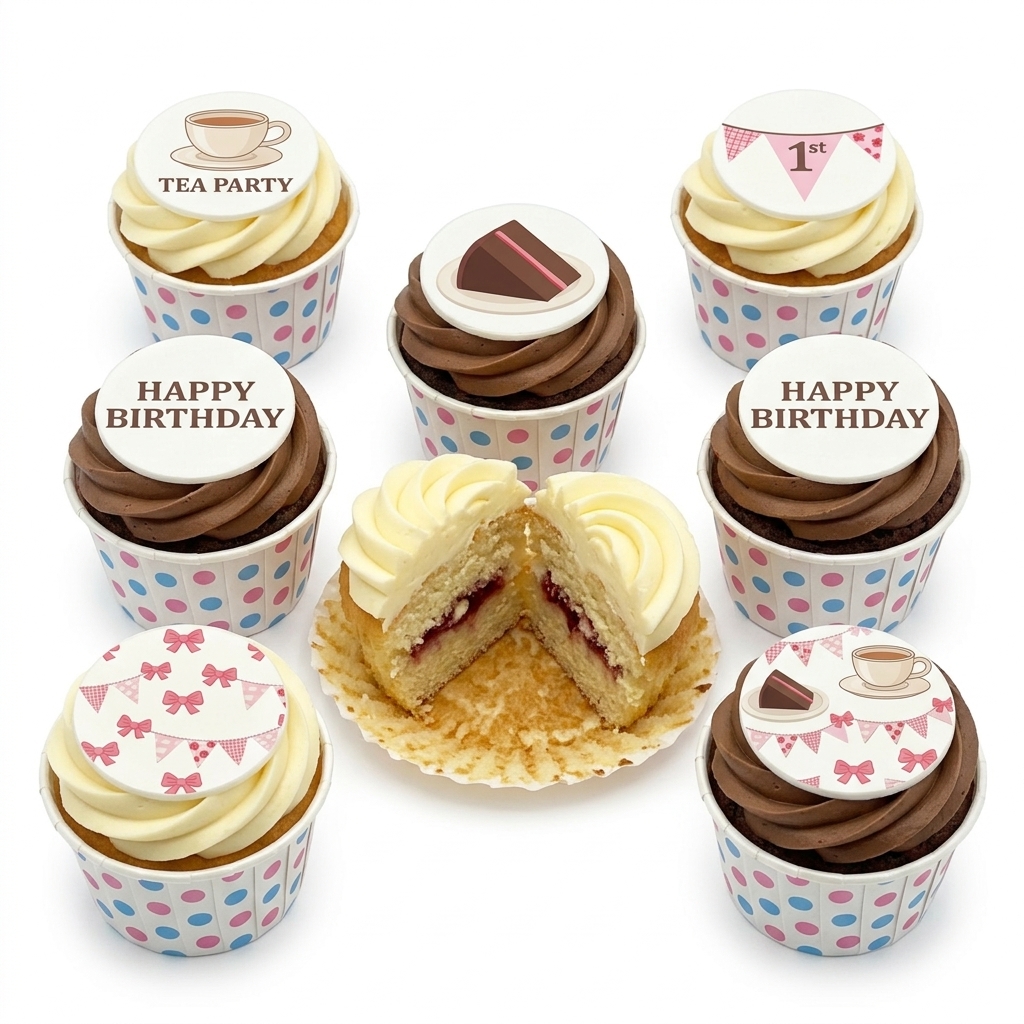 Tea Party Birthday Cupcakes with Custom Age Topper