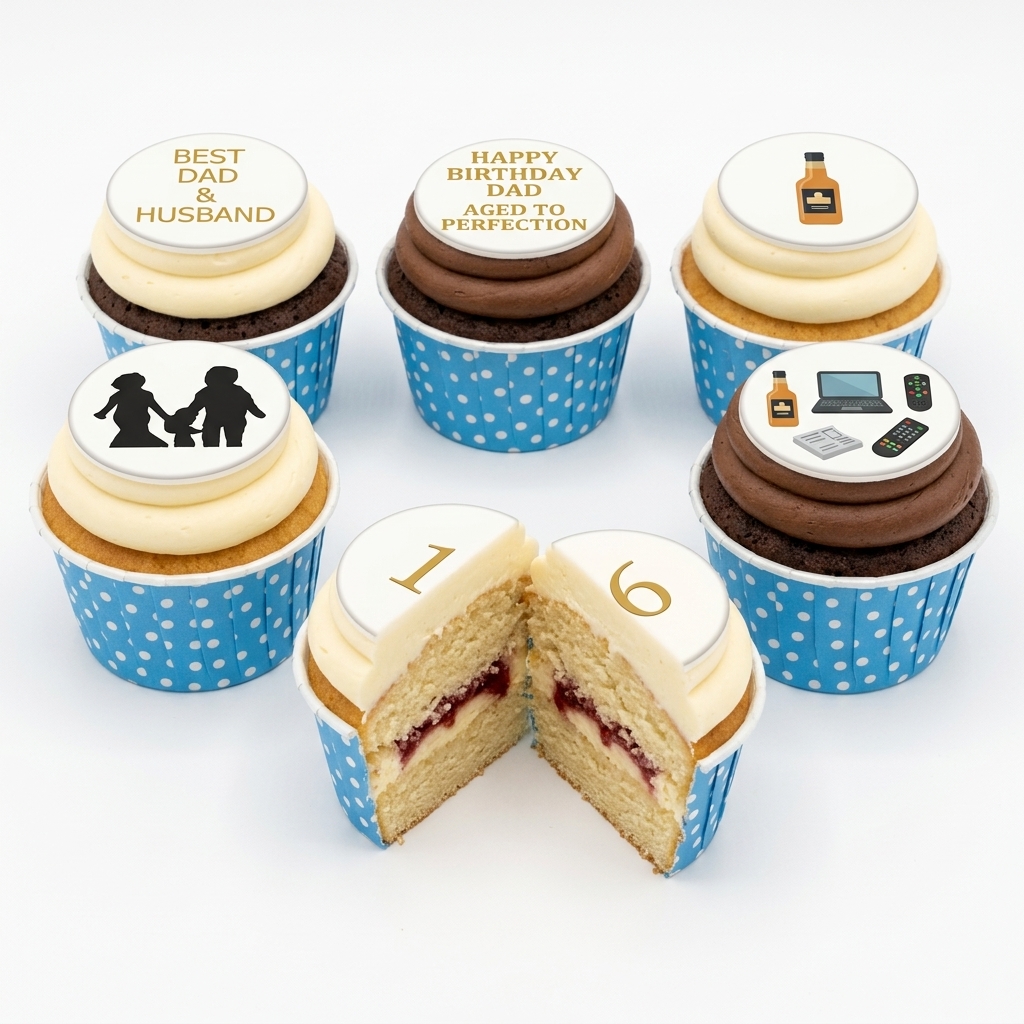 Dad's Special Birthday Cupcakes with Custom Age Topper